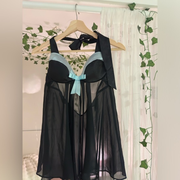 black and blue babydoll lingerie top - Picture 3 of 3